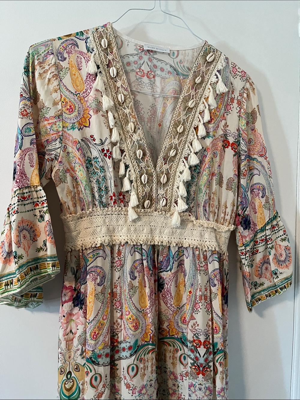 Boho Paisley V-Neck Tunic Top - Cream Multi